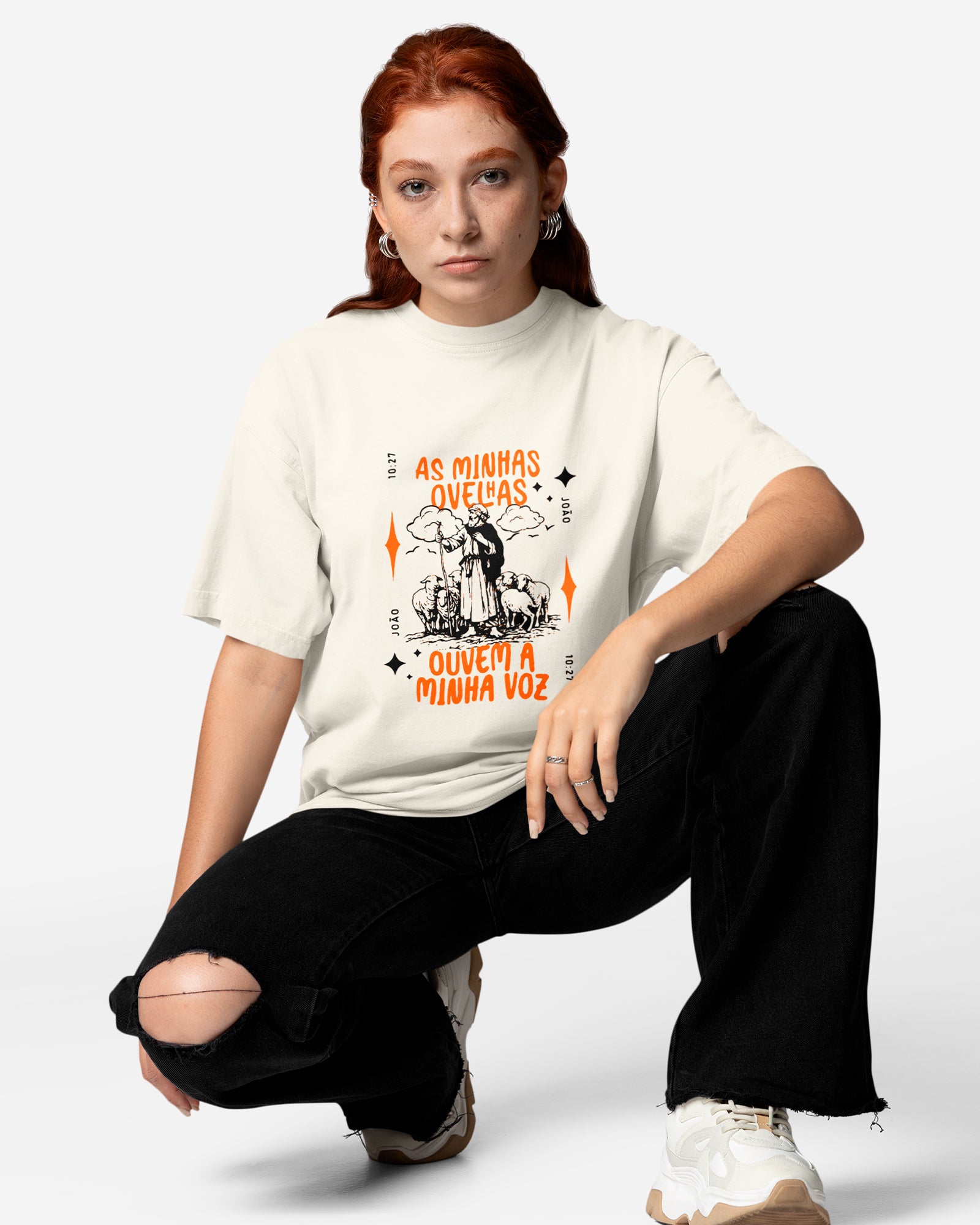 Camiseta de Algodão As Minhas Ovelhas Ouvem Minha Voz