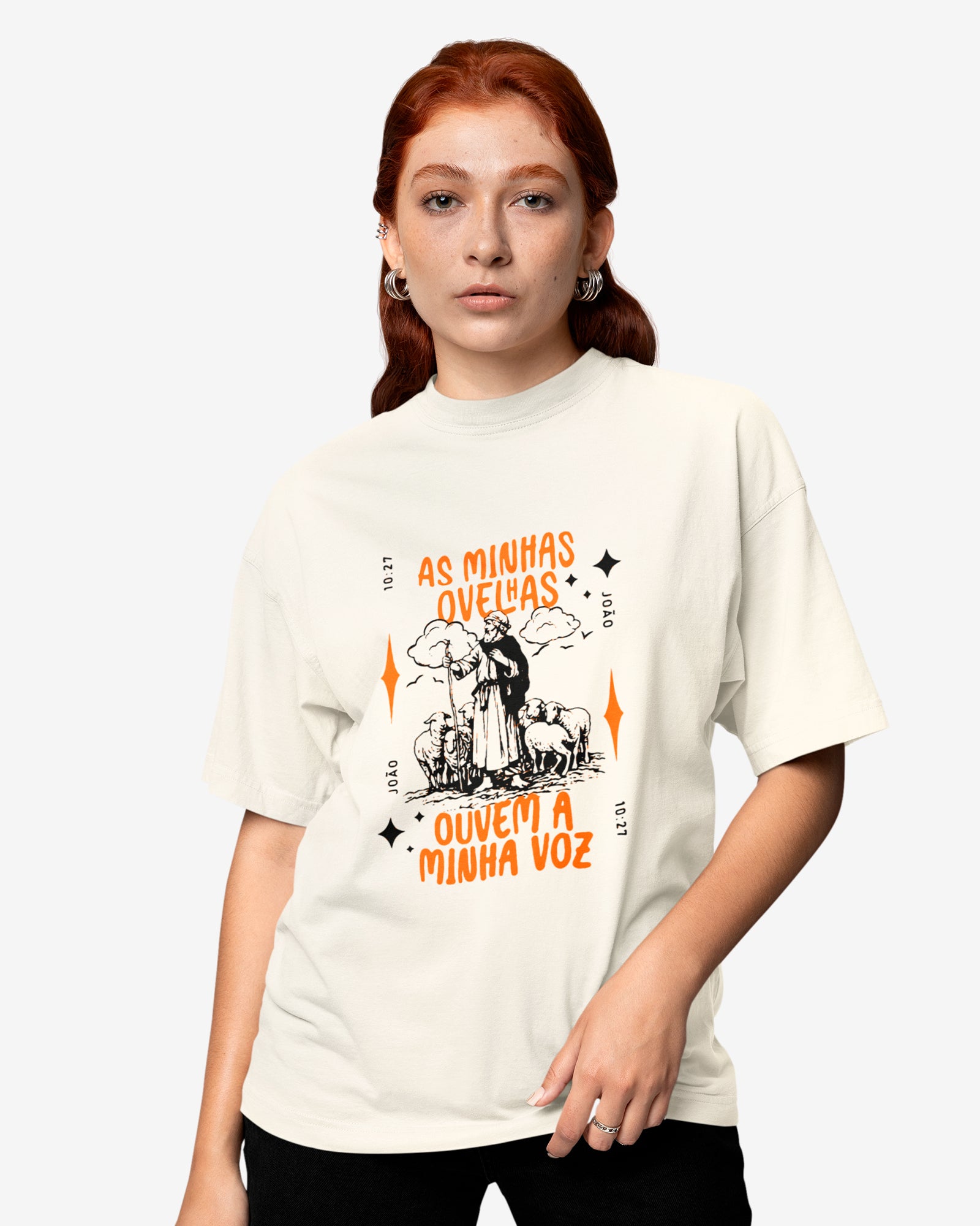 Camiseta de Algodão As Minhas Ovelhas Ouvem Minha Voz