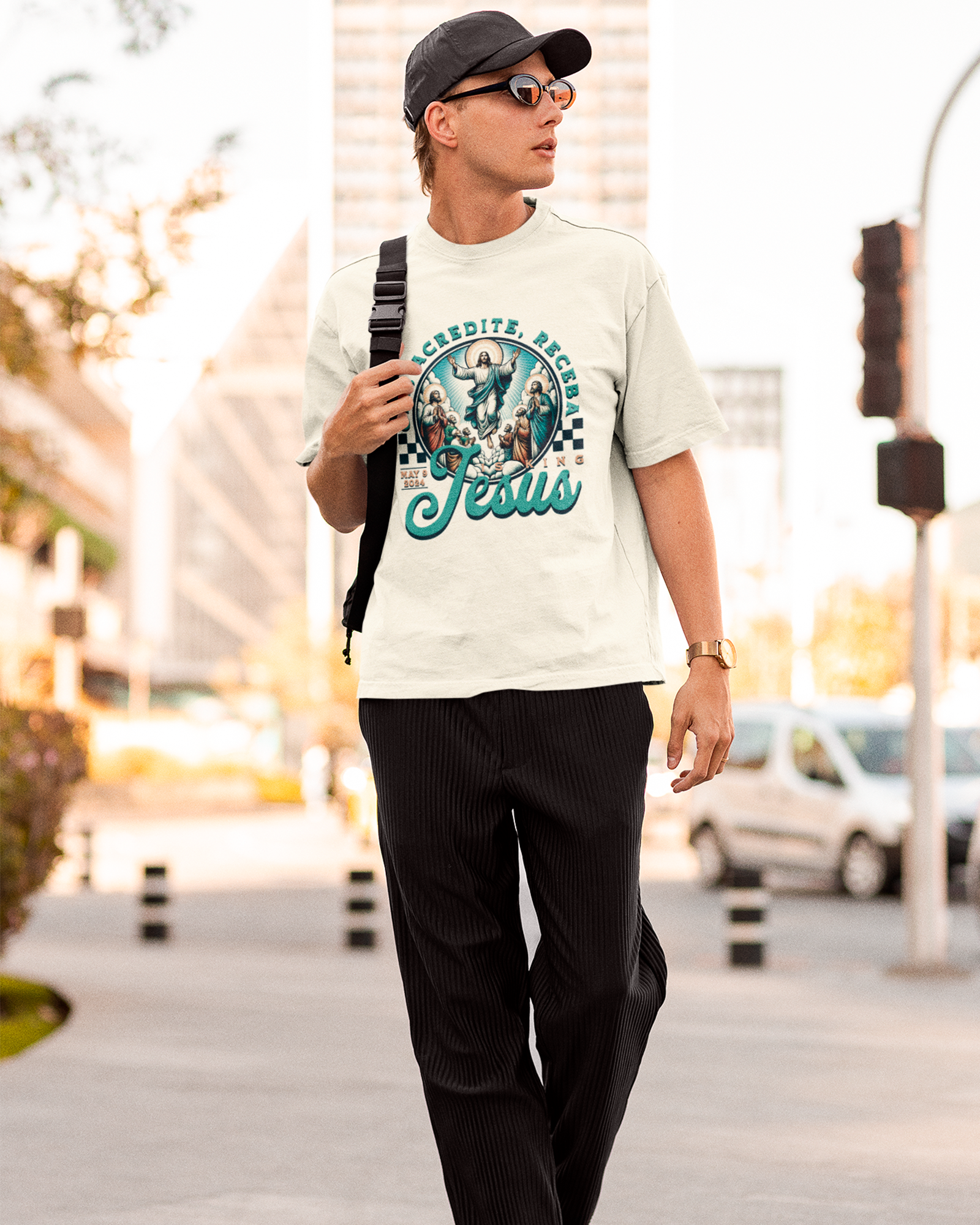 Camiseta de Algodão Ore Acredite Receba