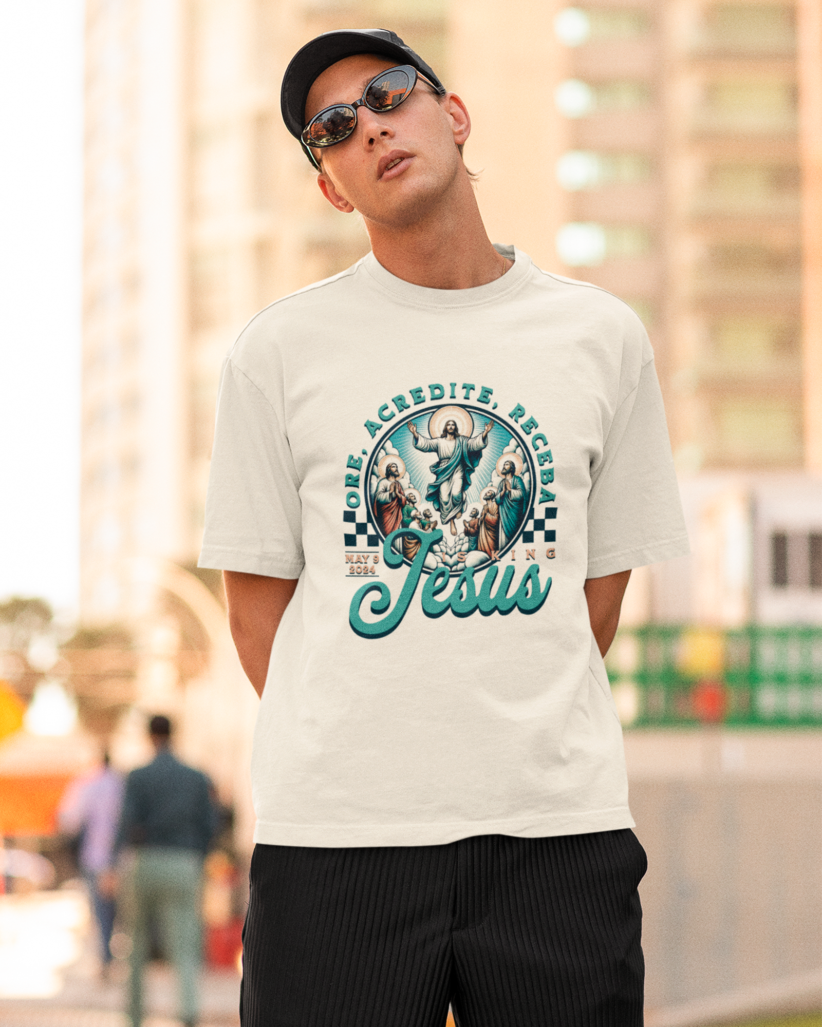 Camiseta de Algodão Ore Acredite Receba