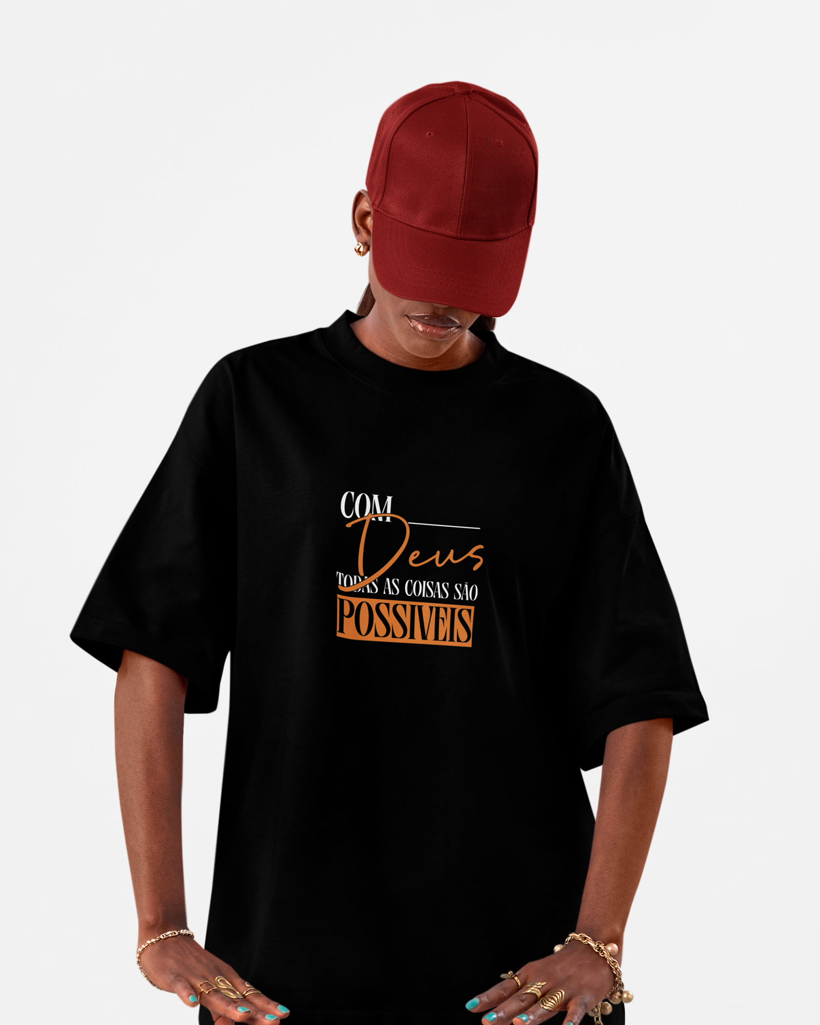 Camiseta de Algodão Com Deus Todas As Coisas São Possiveis