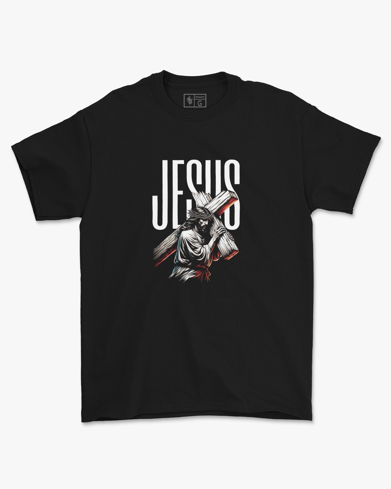 Camiseta de Algodão Carregou A Cruz Por Nós