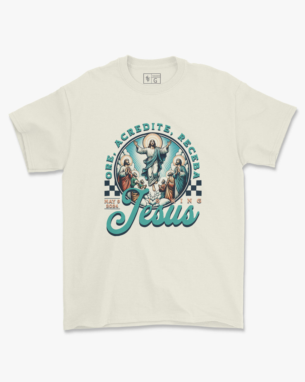 Camiseta de Algodão Ore Acredite Receba