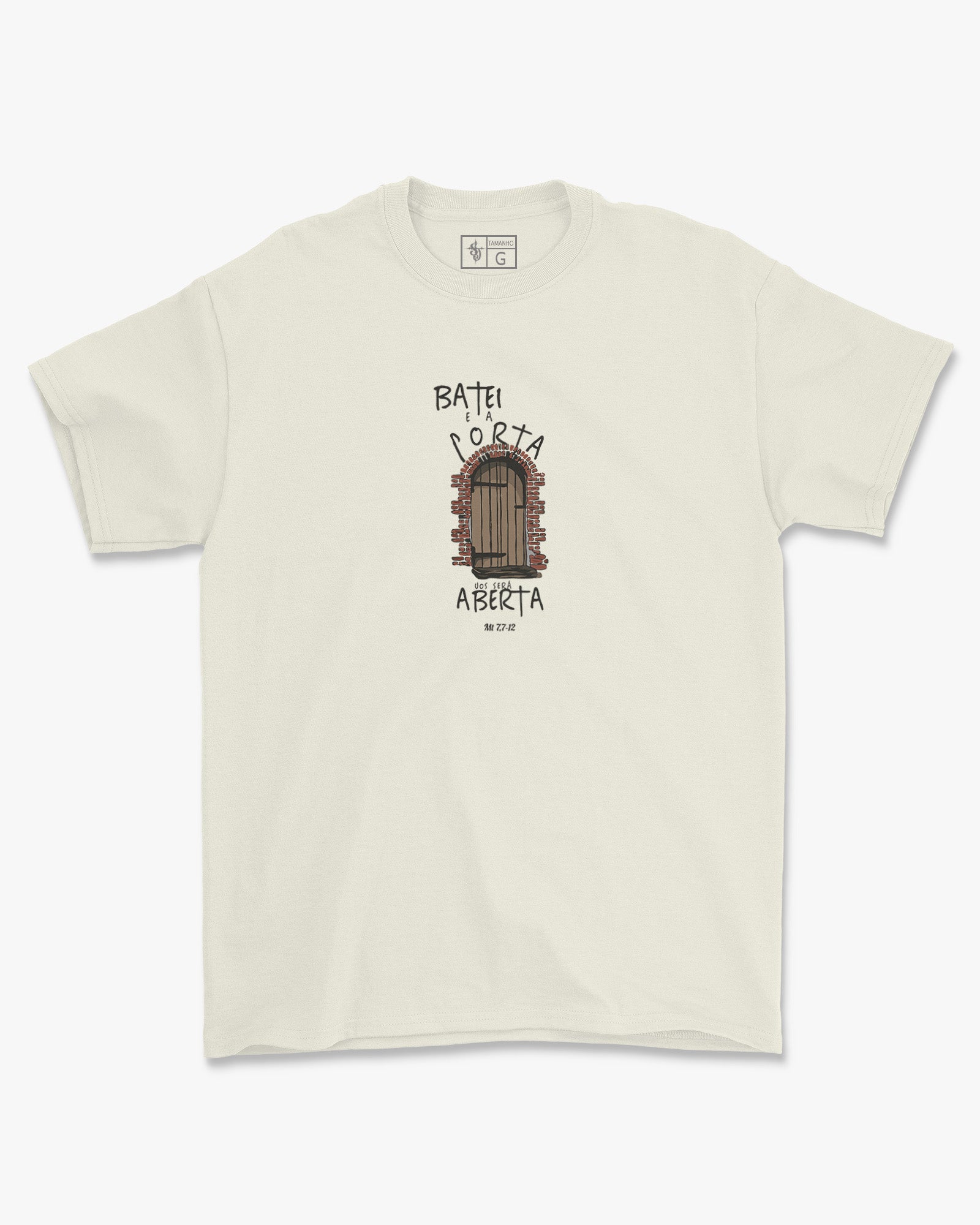 Camiseta de Algodão Batei E A Porta Vos Será Aberta