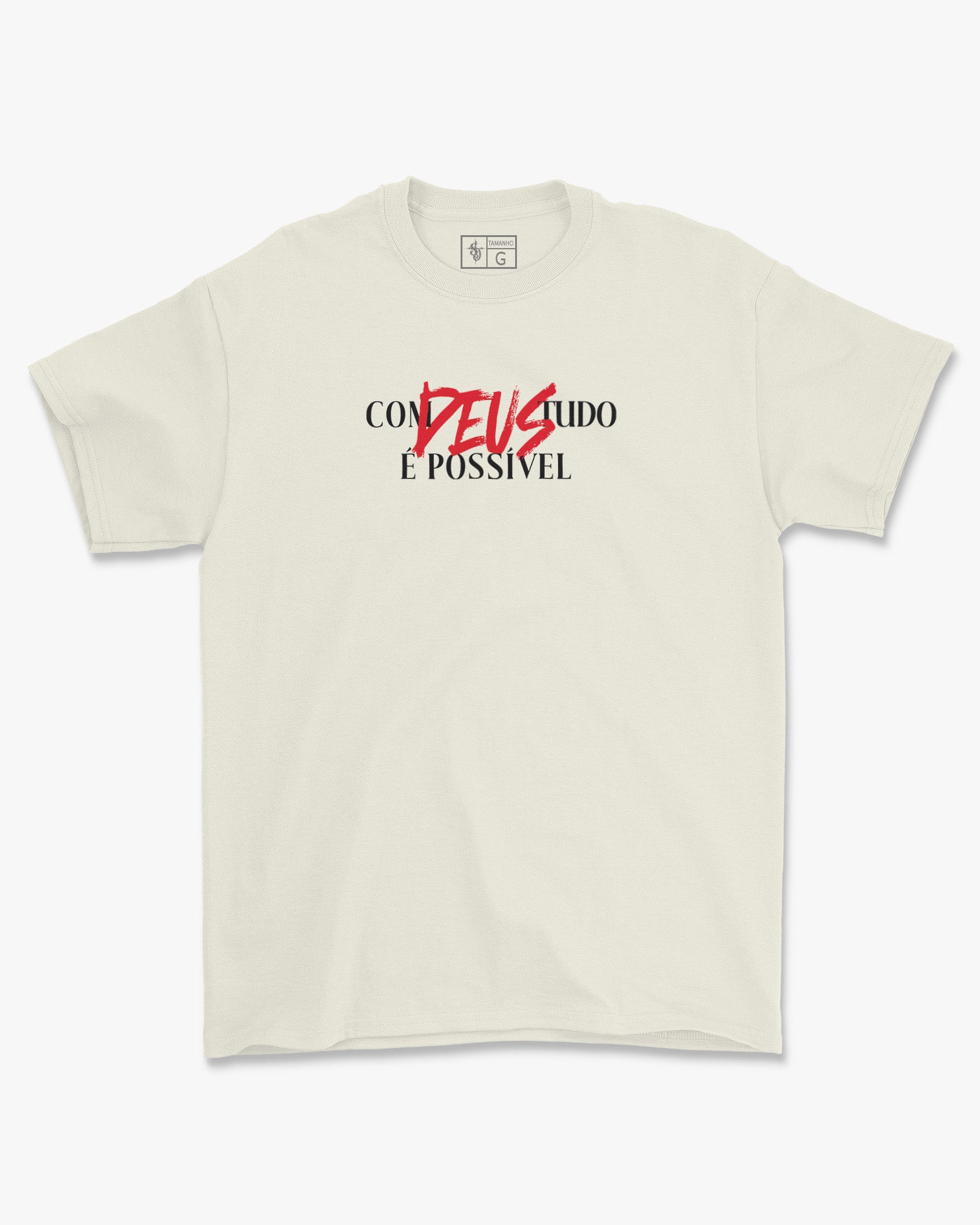 Camiseta de Algodão Com Deus Tudo É Possivel