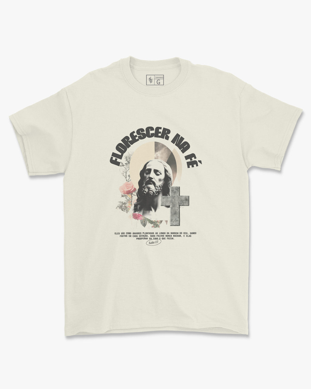 Camiseta de Algodão Florescer Na Fé