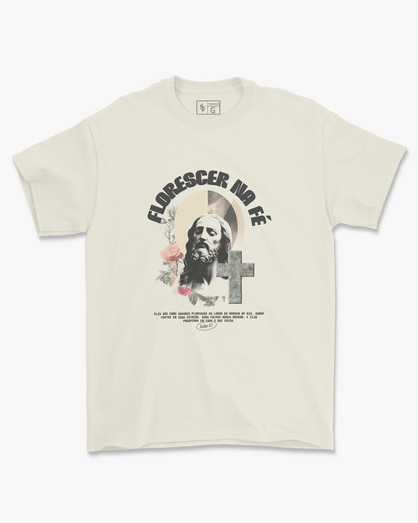 Camiseta de Algodão Florescer Na Fé